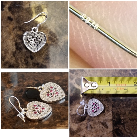 Genuine Ruby & White Sapphire Earrings 3/4" - Picture 3 of 3